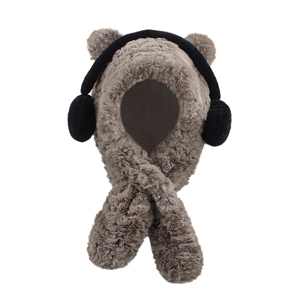 Headphones Bear Scarf Plush Hat