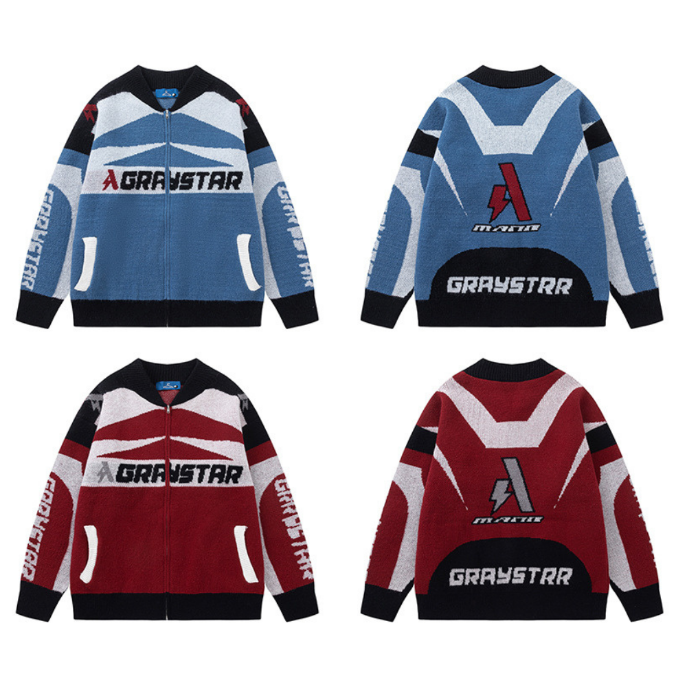 Motorcycle Patchwork Cardigan Sweater