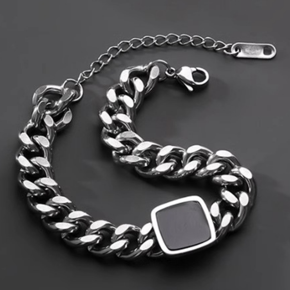 Square Obsidian Titanium Steel Bracelet