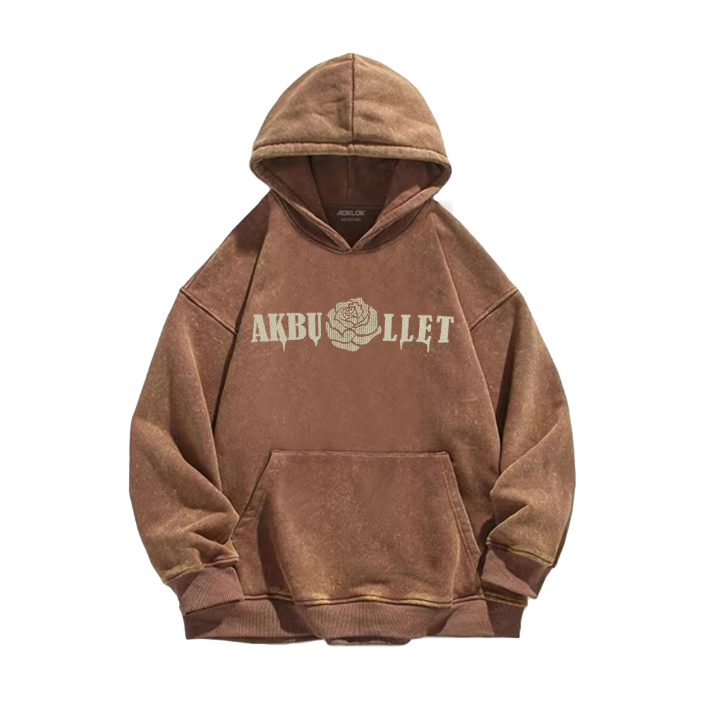 Retro Rose Letter Circle Washed Hoodie
