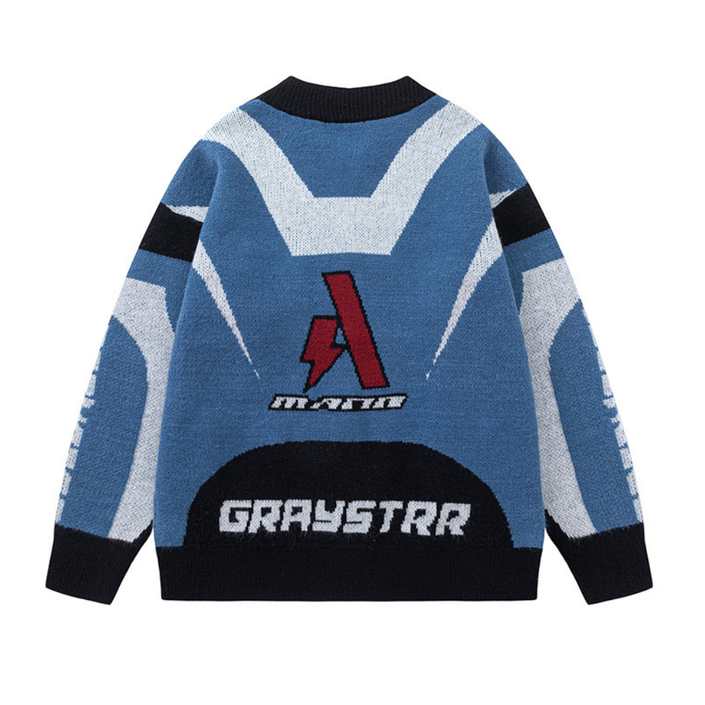 Motorcycle Patchwork Cardigan Sweater