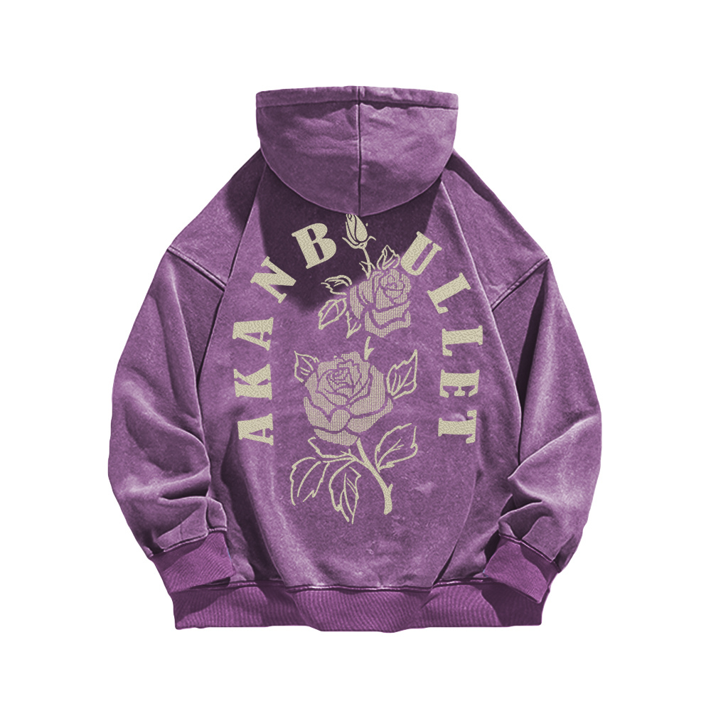 Retro Rose Letter Circle Washed Hoodie