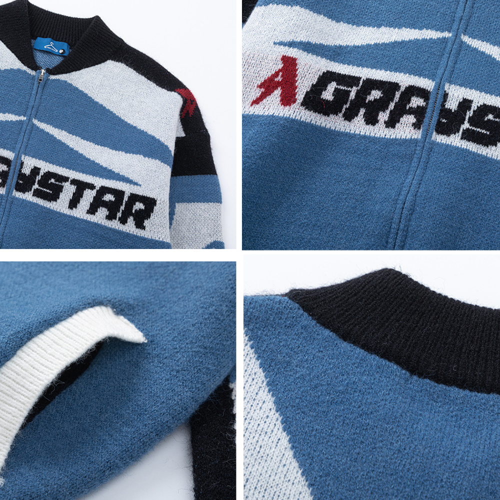 Motorcycle Patchwork Cardigan Sweater