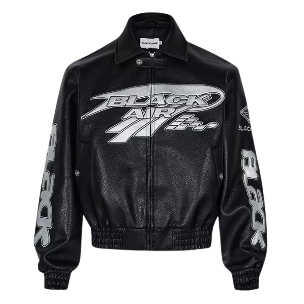 Trendy Embroidered Lychee Leather Jacket