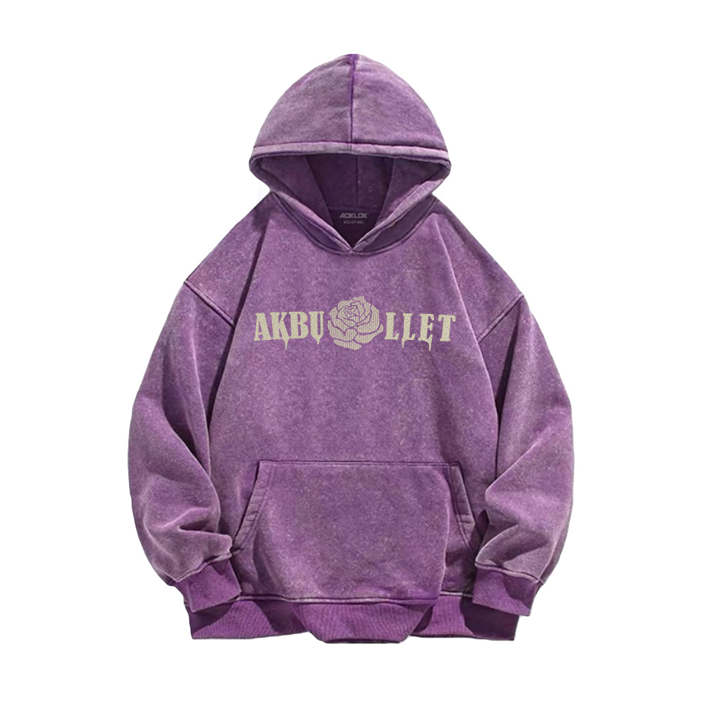 Retro Rose Letter Circle Washed Hoodie