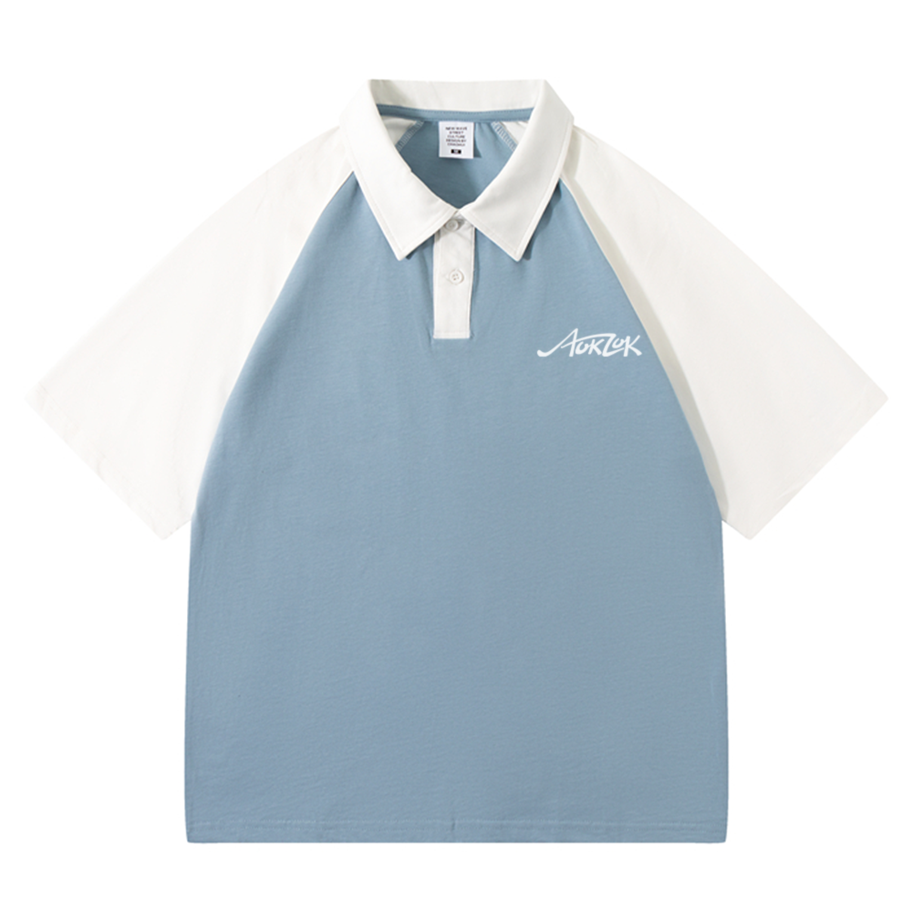 AOKLOK Contrast Color Stitching Polo Shirt