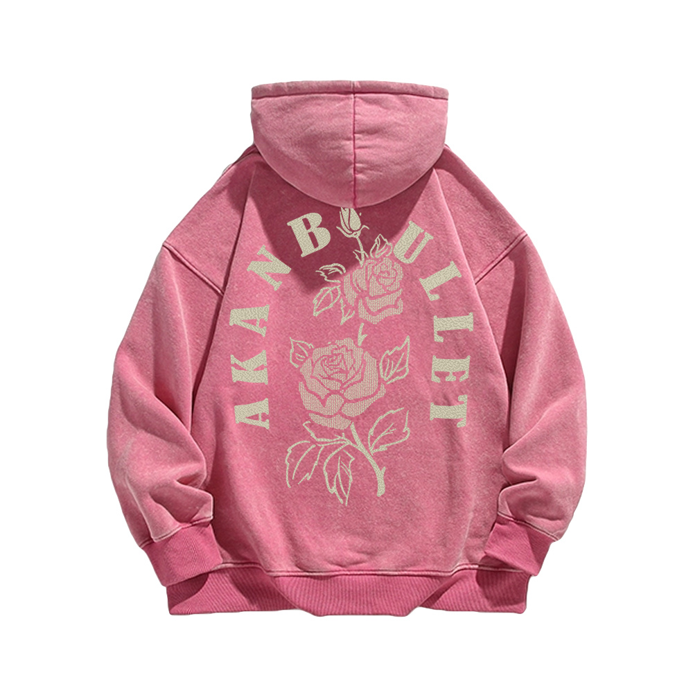 Retro Rose Letter Circle Washed Hoodie