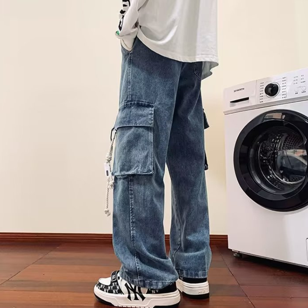 American Retro Large Pocket Sling Wide Leg Jeans