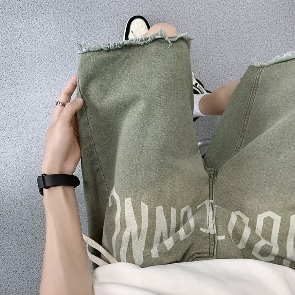 Vintage Gradient Letter Denim Shorts