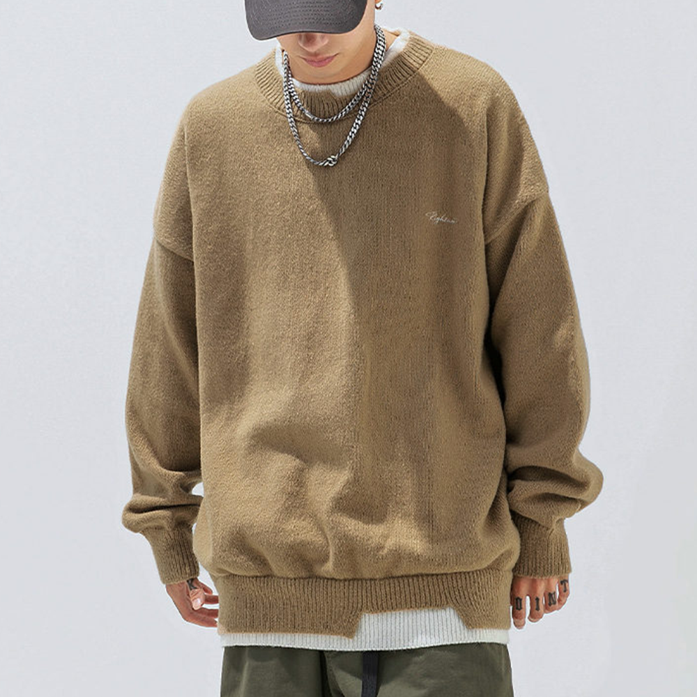 Japanese Contrast Color Fake Two Pieces Sweater