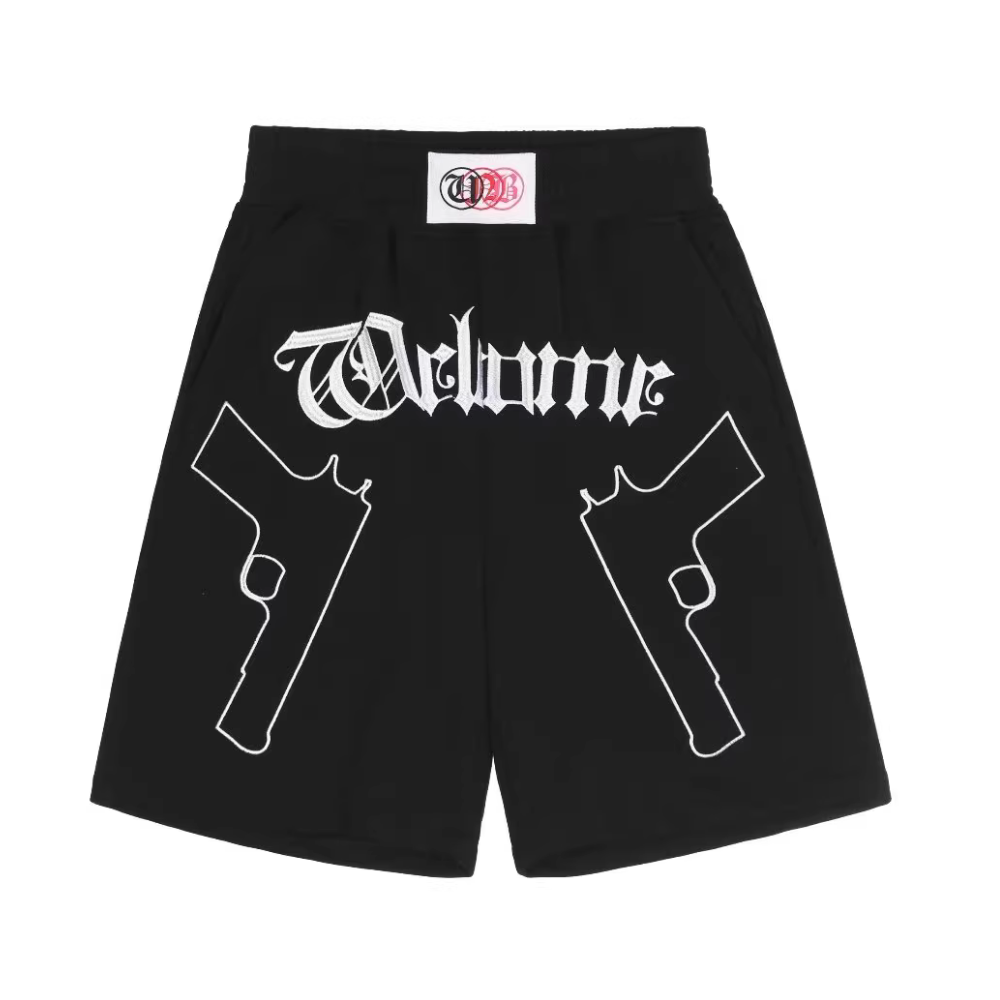 Sports Solid Gun Embroidery Shorts