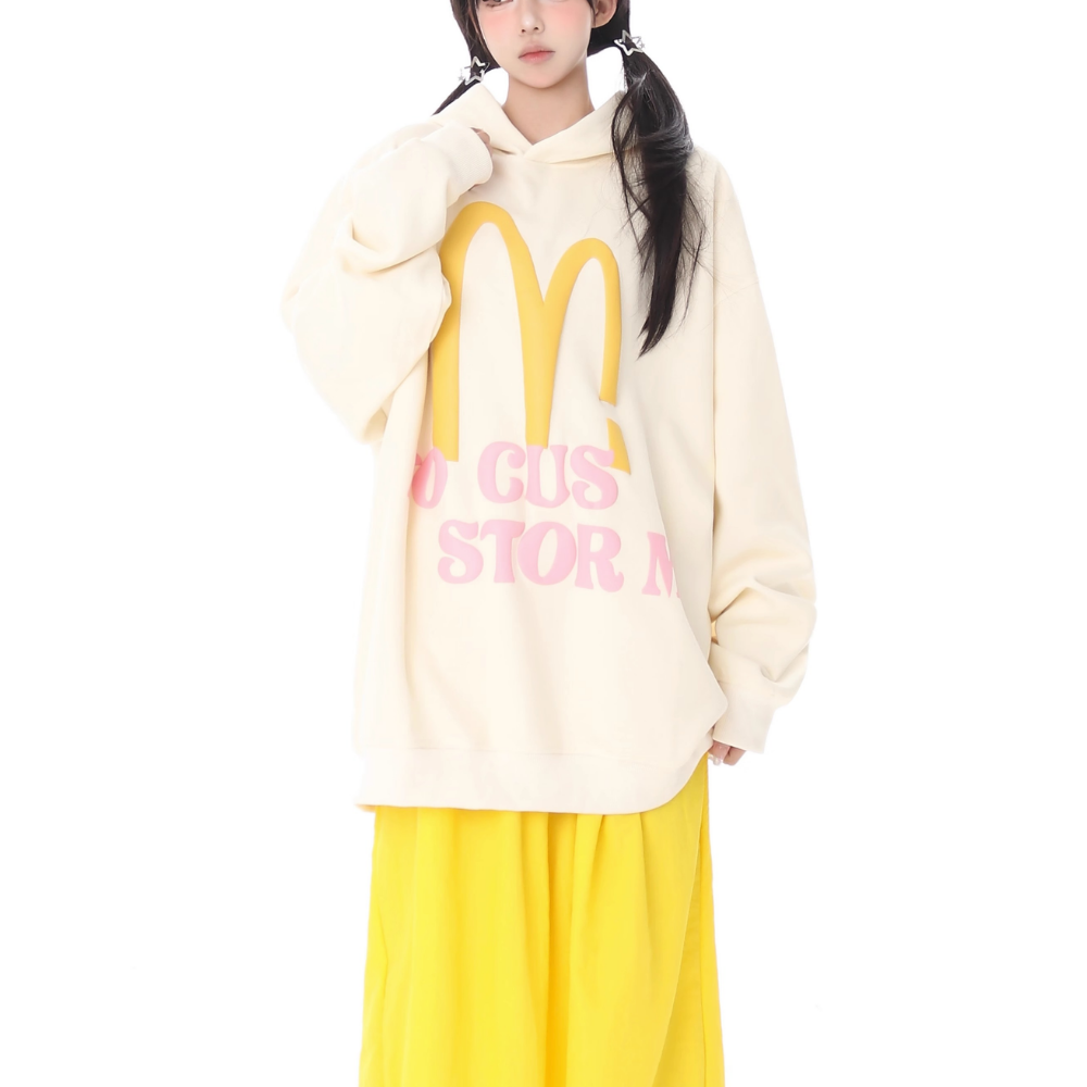 Casual Japanese Letter Print Hoodie