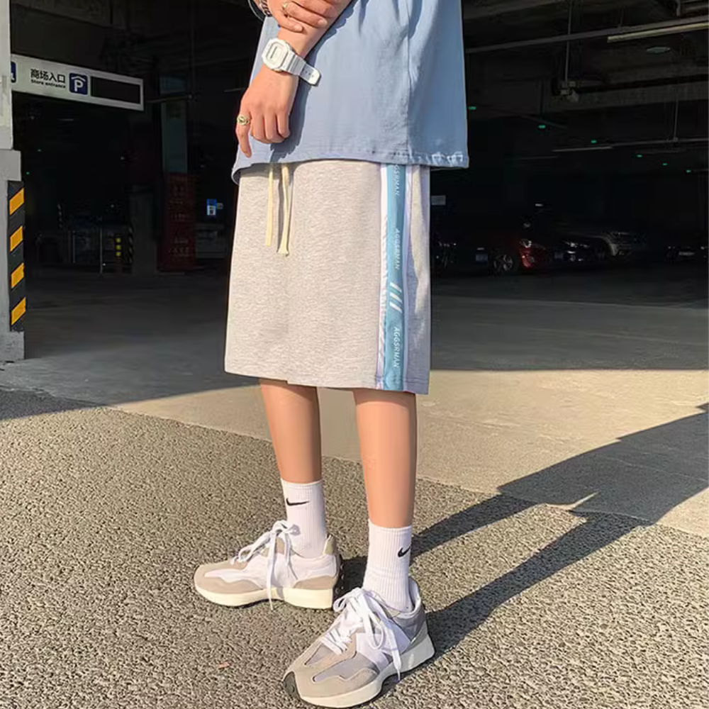 Athletic Letter Panel Cotton Shorts