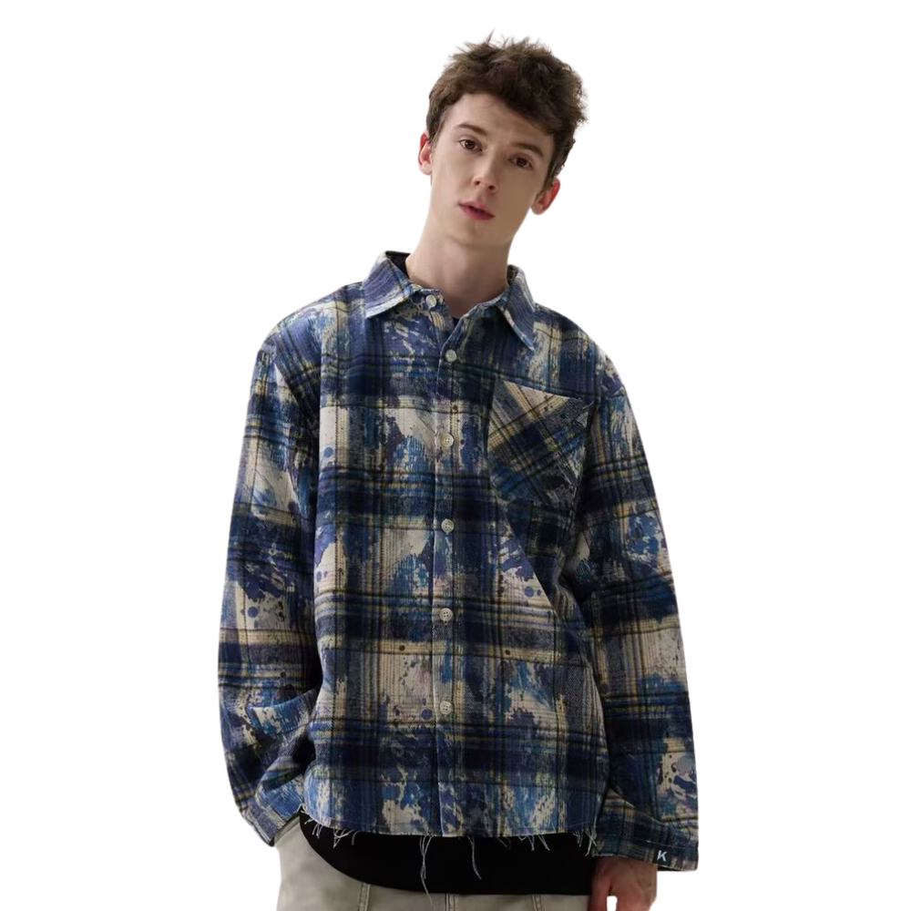 BAGGOUT Distressed Plaid Look shirt