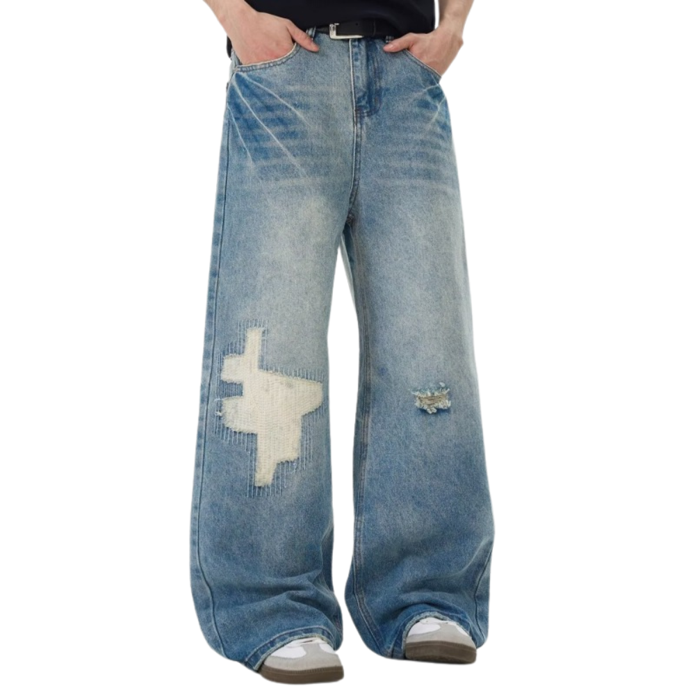 Unseen Echoes Worn Future — Hand-Repaired Wide Denim