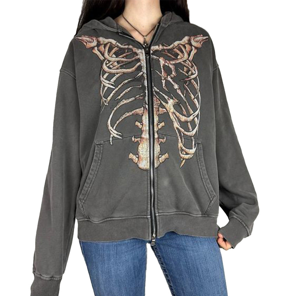 Vintage Street Skeleton Graphic Zipper Hoodie
