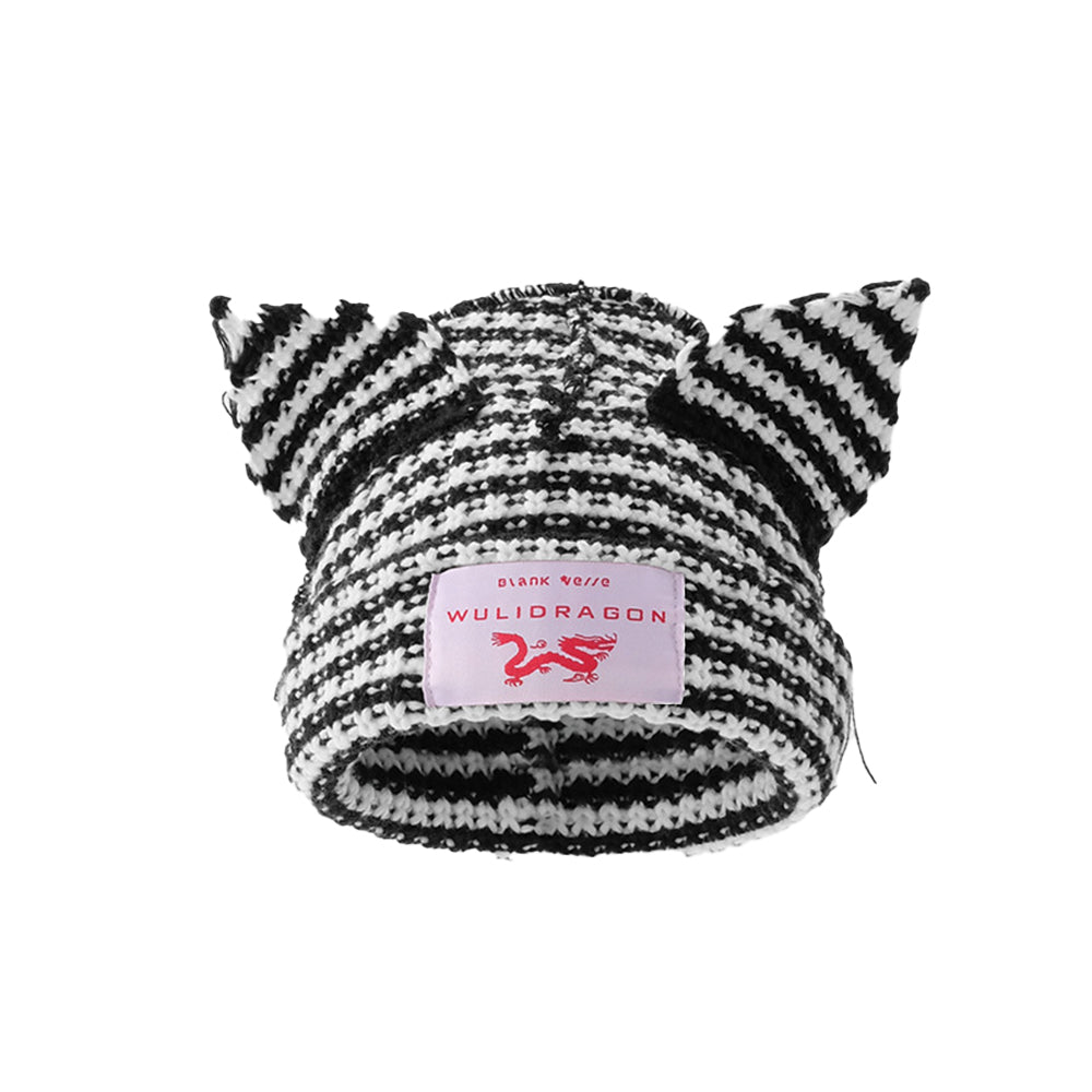 High Street Contrast Color Cat Knitted Beanie