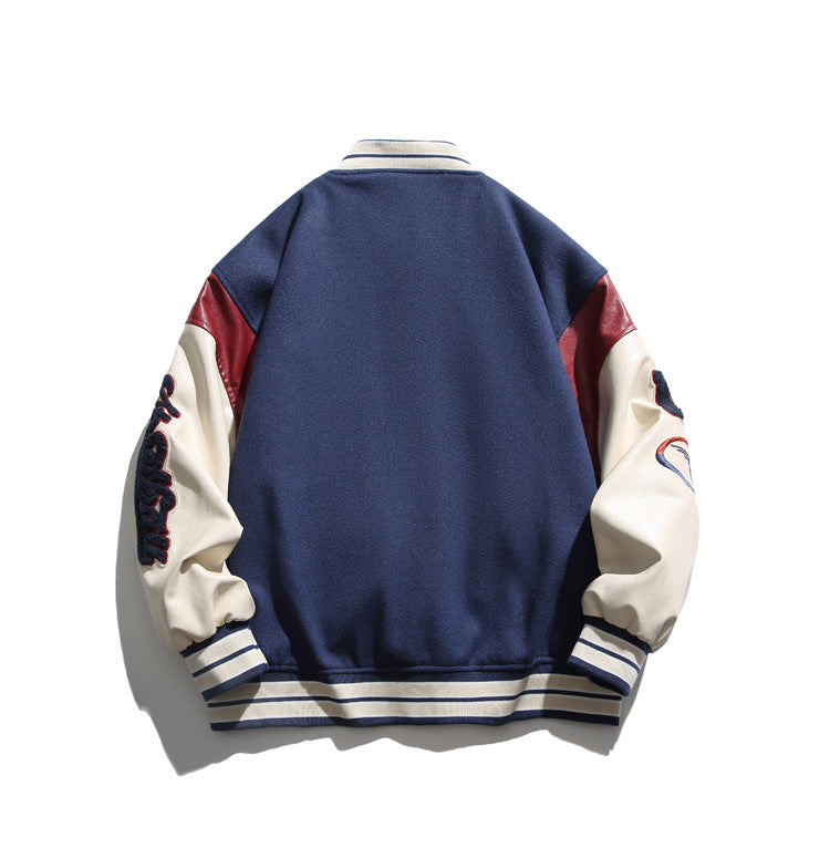 Flocked Jacquard Contrast Varsity Jacket
