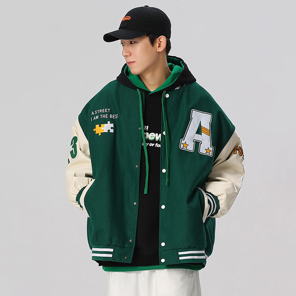Vintage Letter Star Embroidery Varsity Jacket