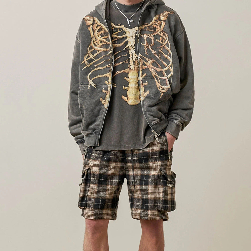 Vintage Street Skeleton Graphic Zipper Hoodie