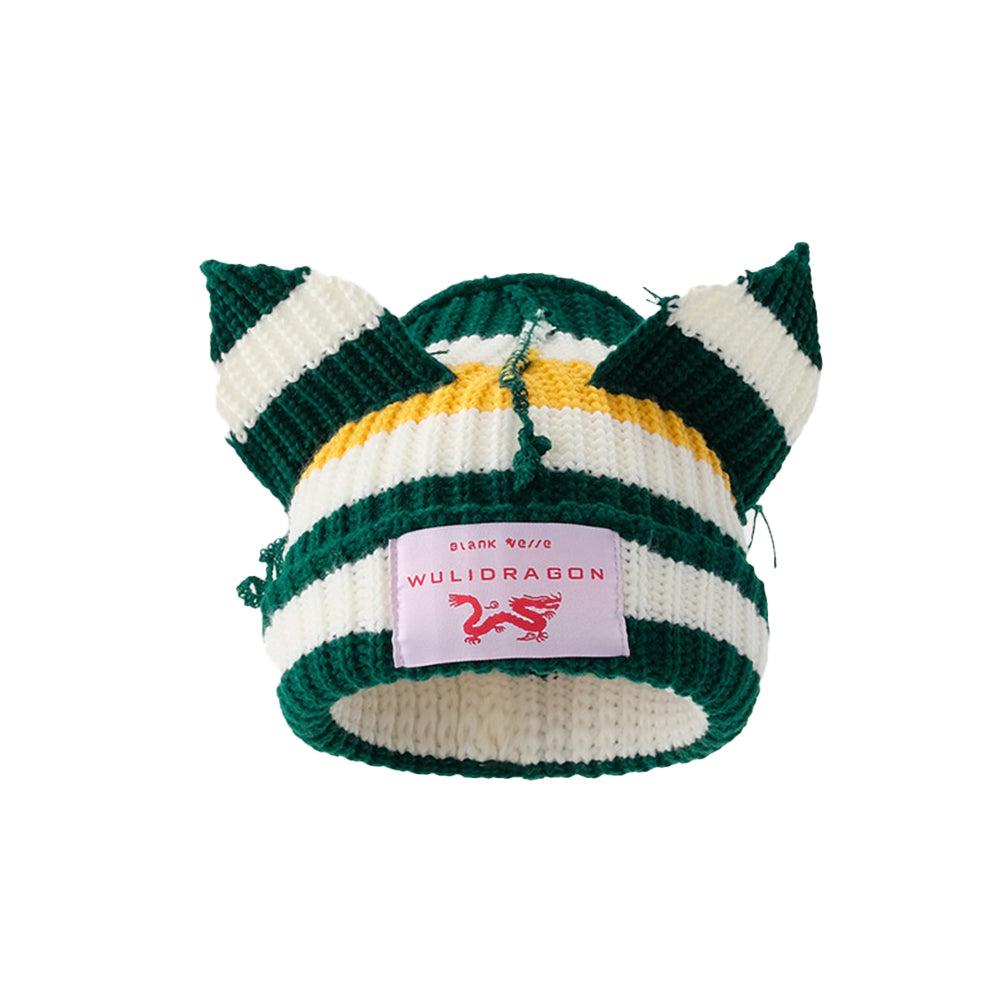 High Street Contrast Color Cat Knitted Beanie