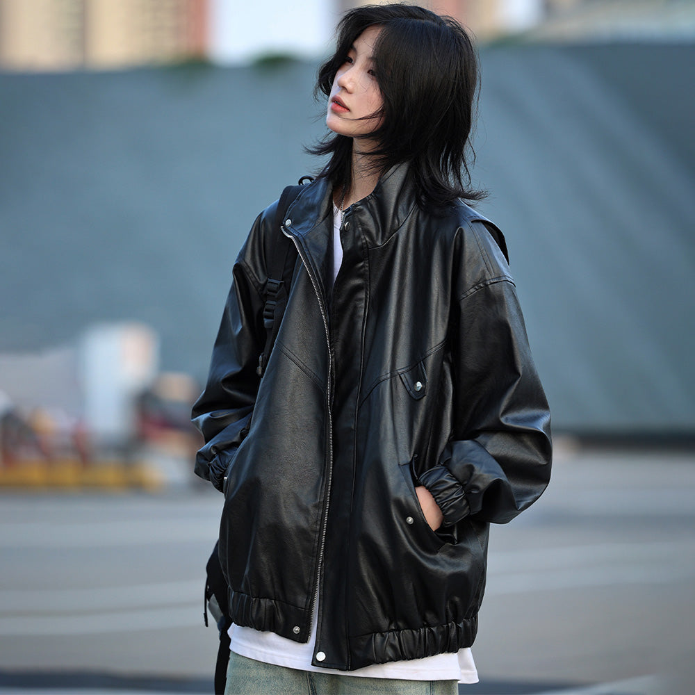 Japanese Solid Color PU Jacket