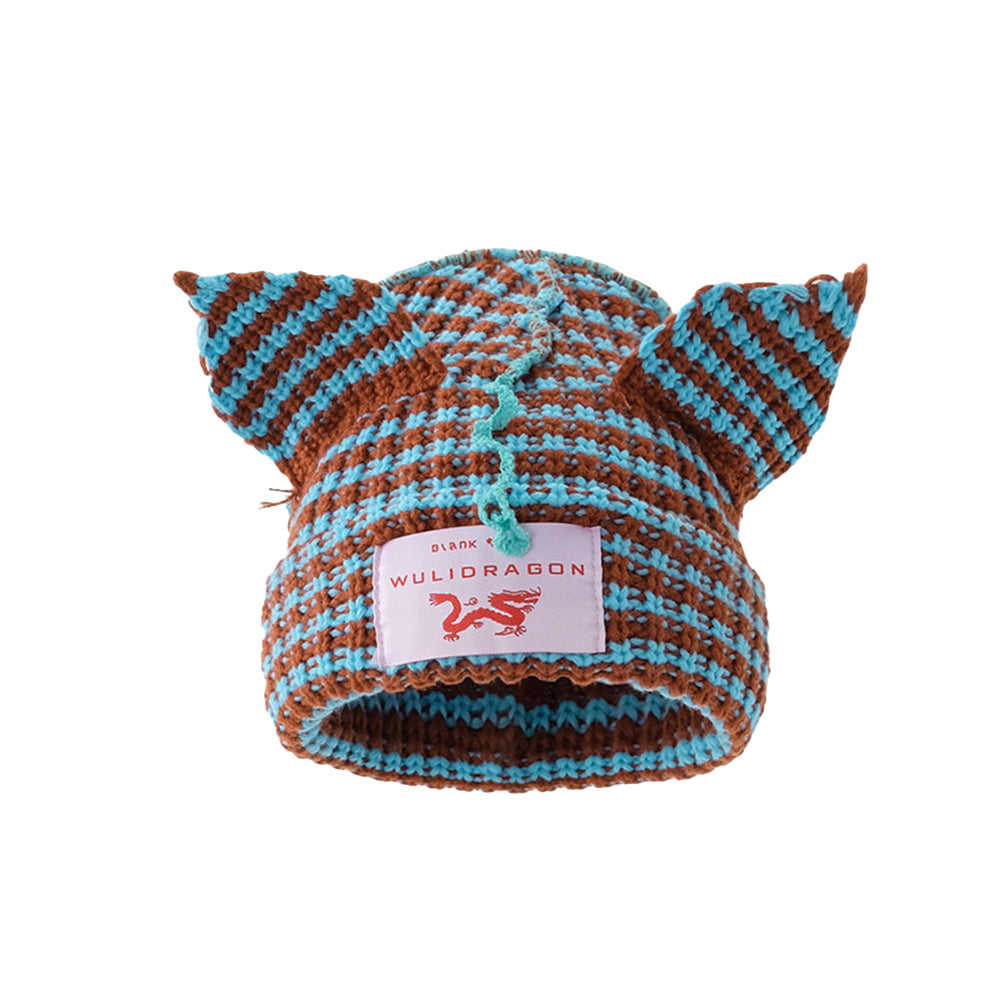 High Street Contrast Color Cat Knitted Beanie