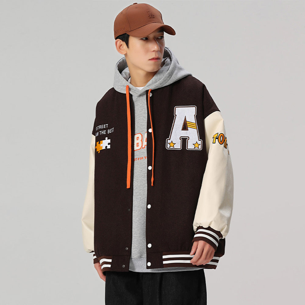 Vintage Letter Star Embroidery Varsity Jacket