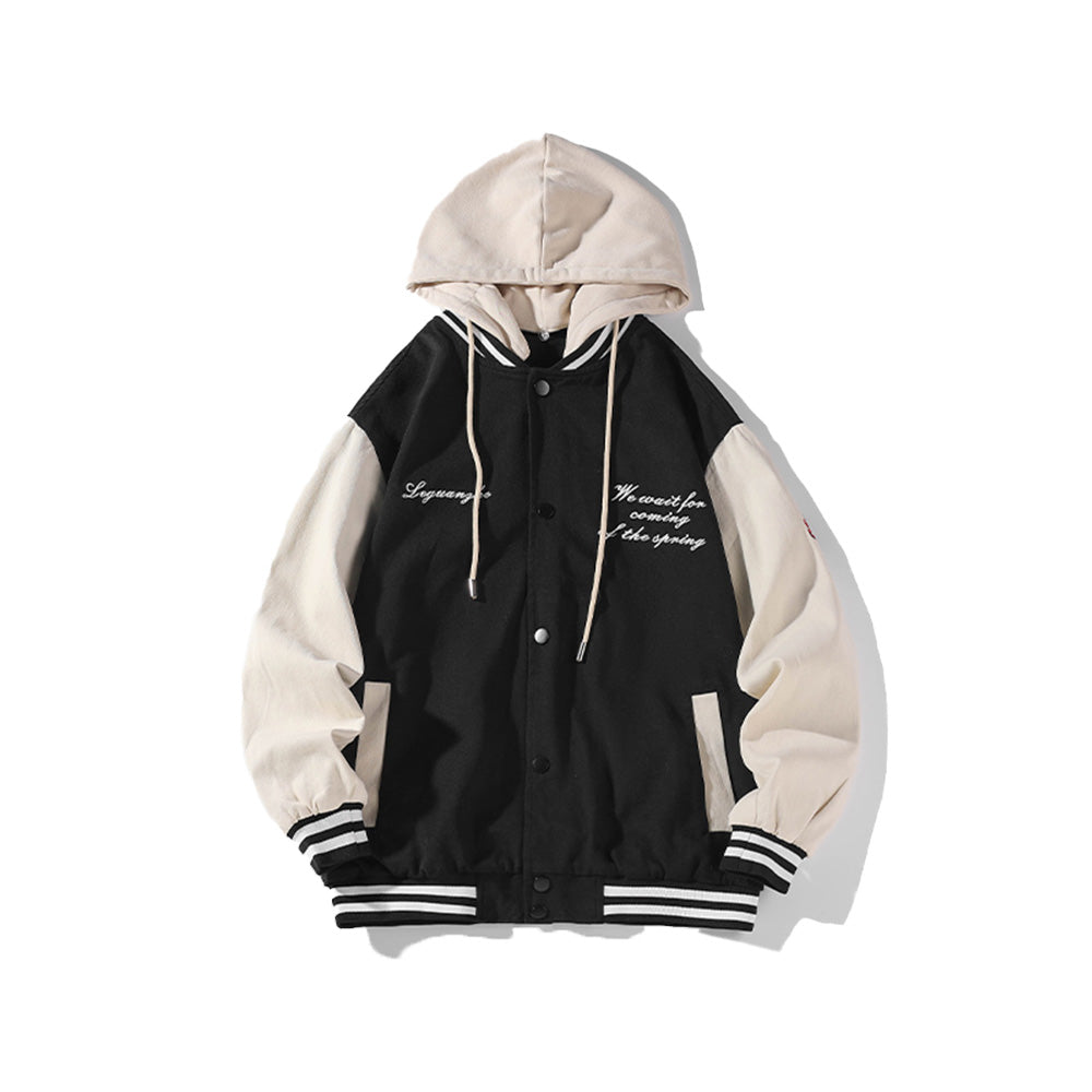 Japanese Casual Mosaic Letter Hooded Jacket