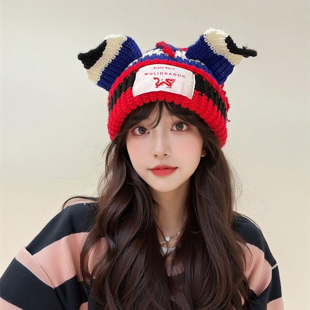 High Street Contrast Color Cat Knitted Beanie