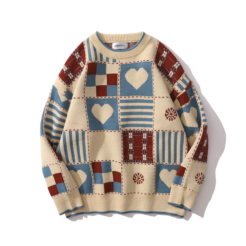 Vintage Graphic Patchwork Loose Sweater
