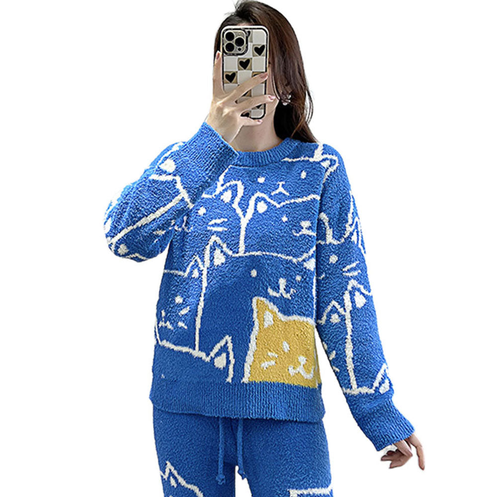 Modern Cartoon Couple Cat Sweater