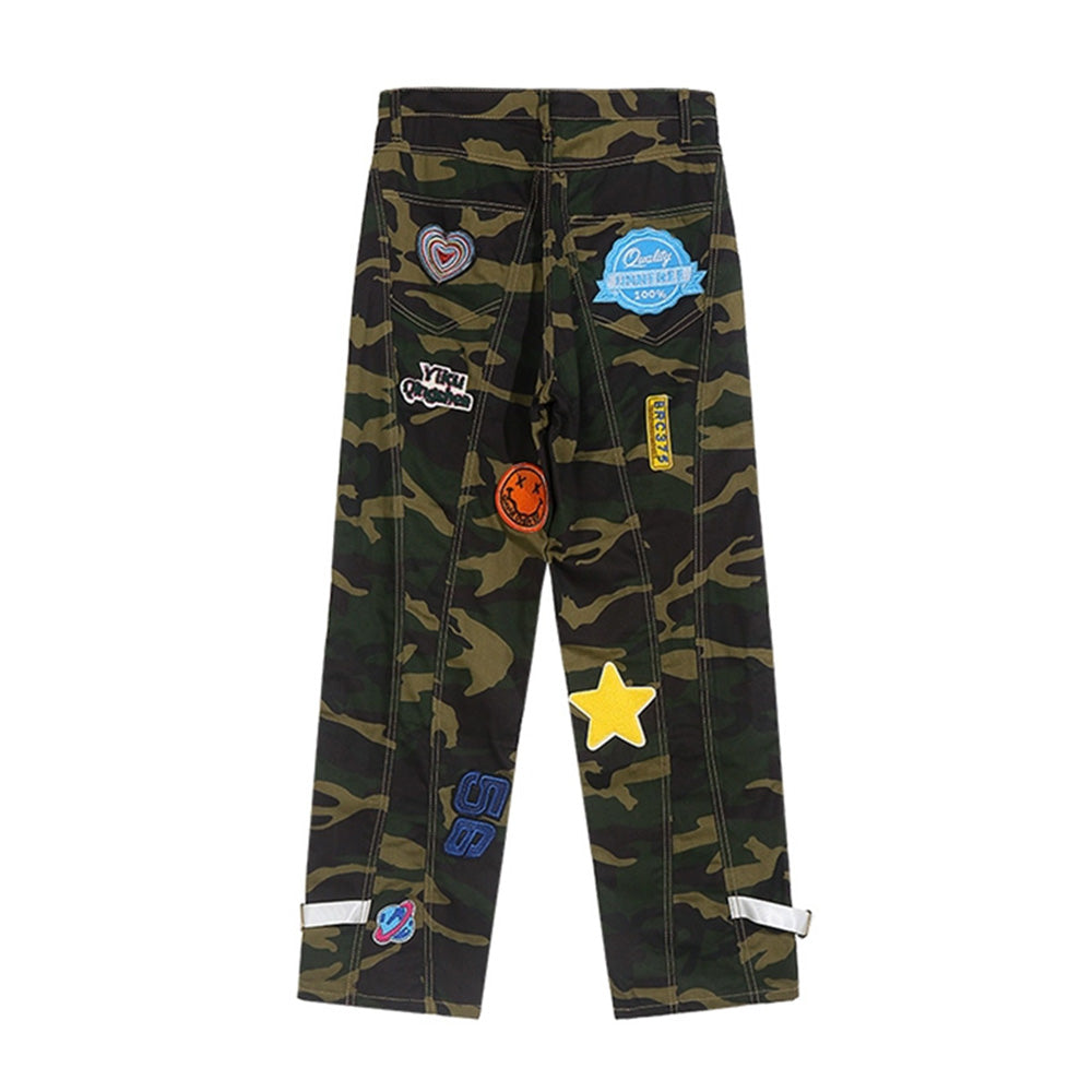 High Street Embroidered Heart Camouflage Jeans