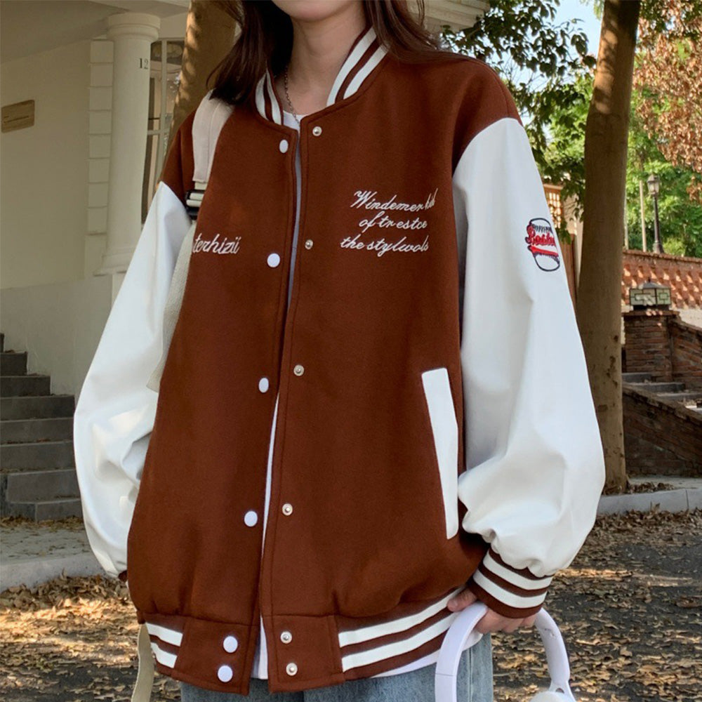 Japanese Casual Mosaic Letter Hooded Jacket