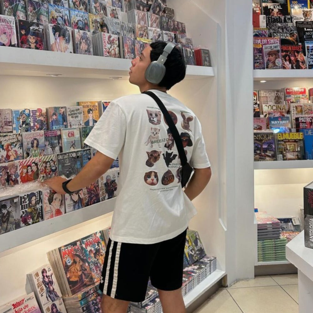 Cartoon Anime Cat Print T-shirt