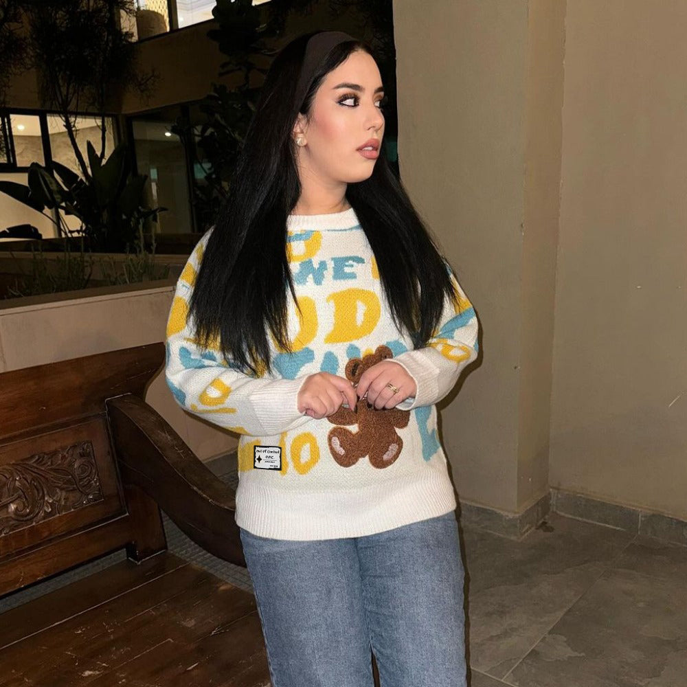 OOC' Vintage Letters Bear Knited Sweater