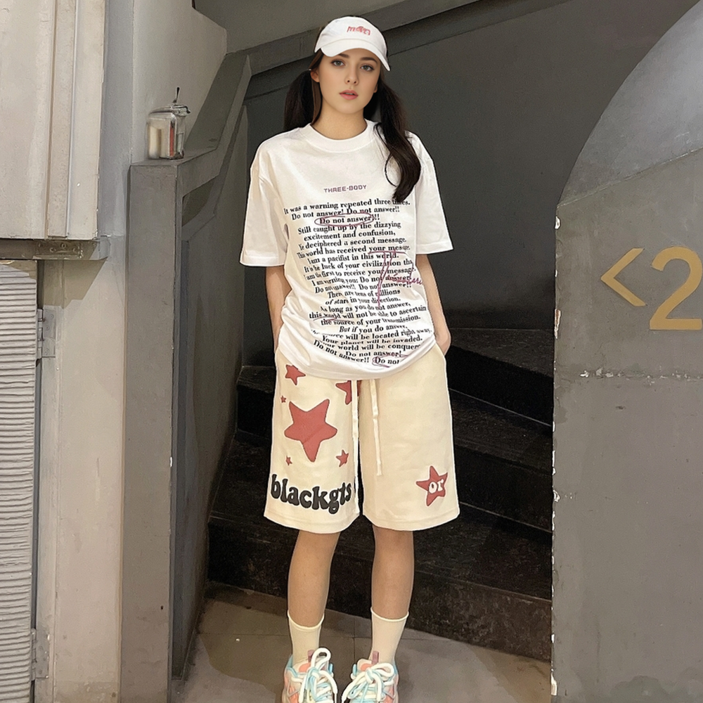 Retro Star Letter Foam Shorts