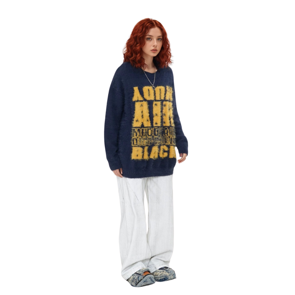 OOC' Vintage Soft Mink Loose Lettering Sweater