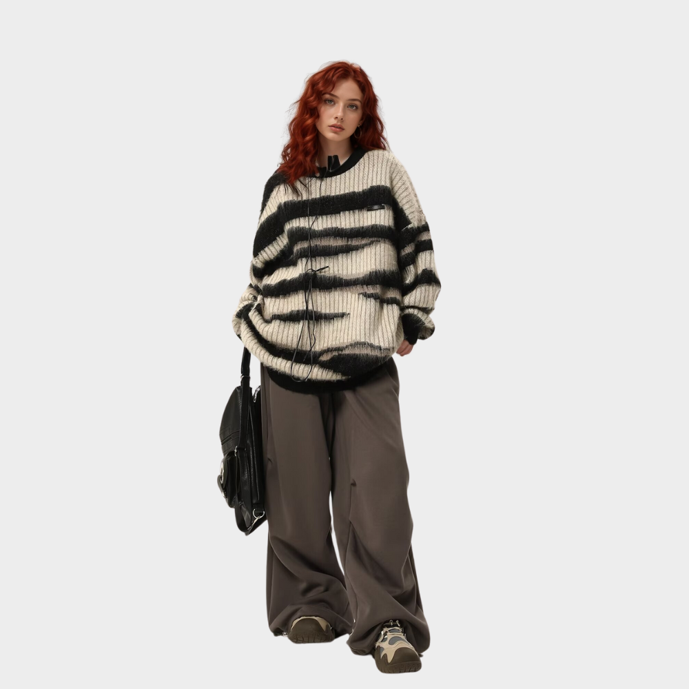 OOC' Vintage Loose Contrast Striped Crewneck Sweater