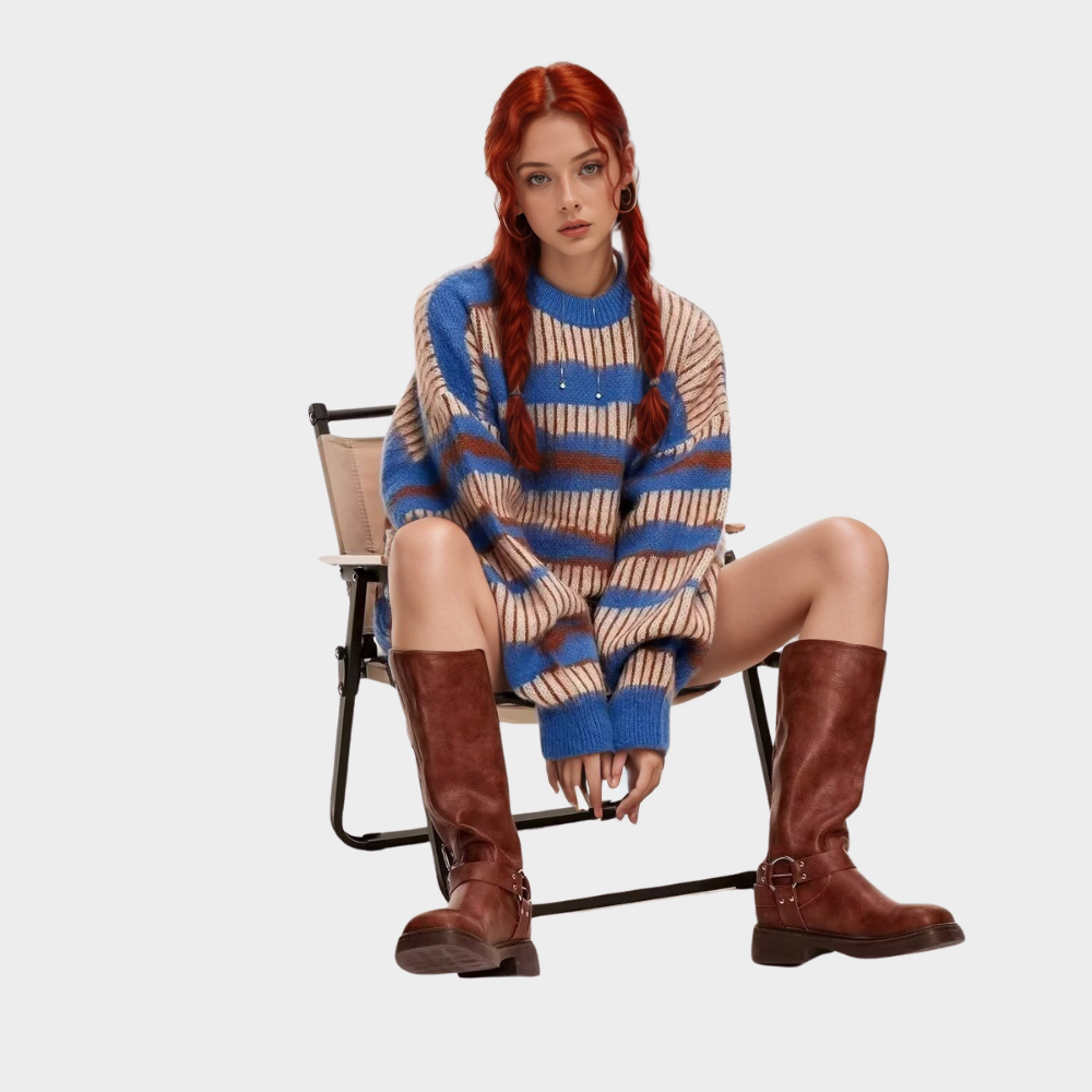 OOC' Vintage Loose Contrast Striped Crewneck Sweater