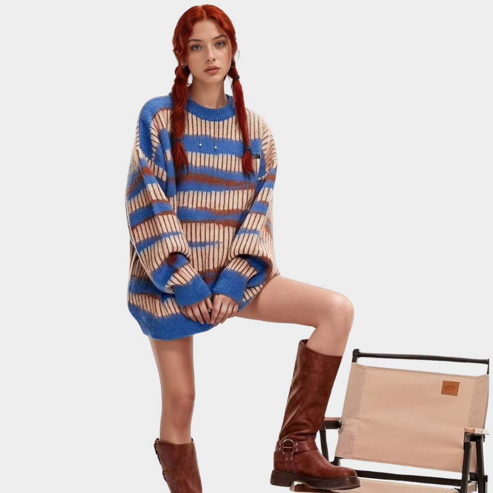 OOC' Vintage Loose Contrast Striped Crewneck Sweater