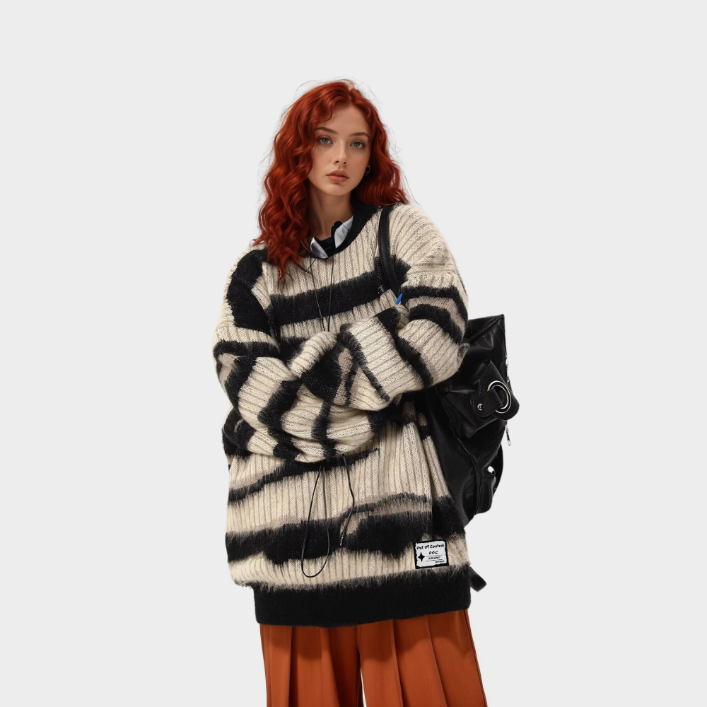 OOC' Vintage Loose Contrast Striped Crewneck Sweater
