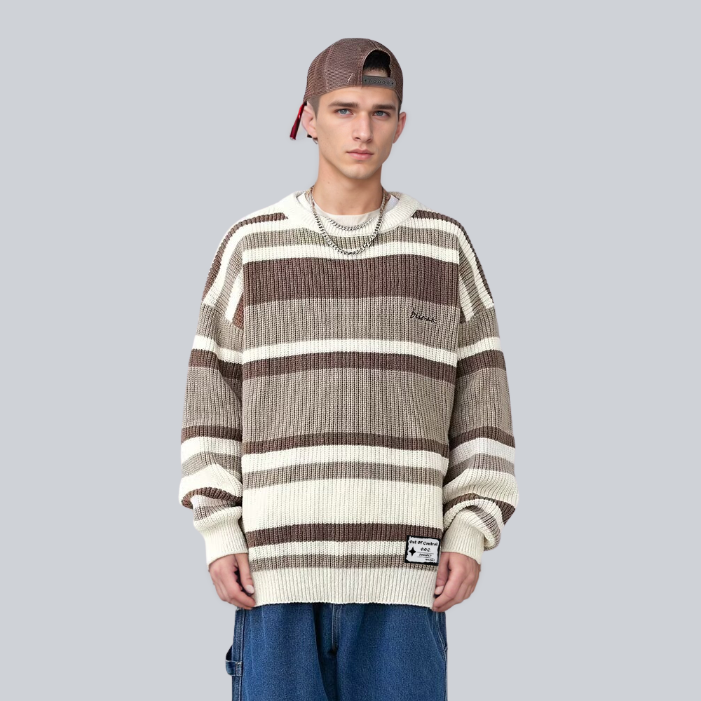 OOC' Retro Striped Contrast Casual Knit Sweater