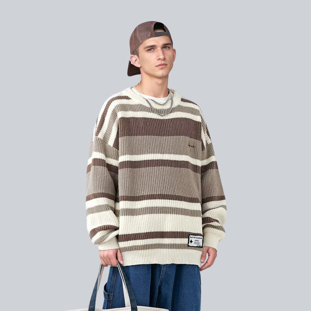 OOC' Retro Striped Contrast Casual Knit Sweater