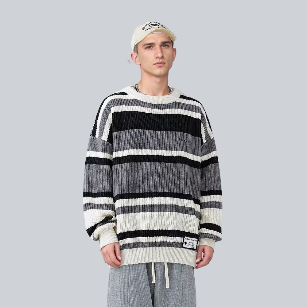 OOC' Retro Striped Contrast Casual Knit Sweater