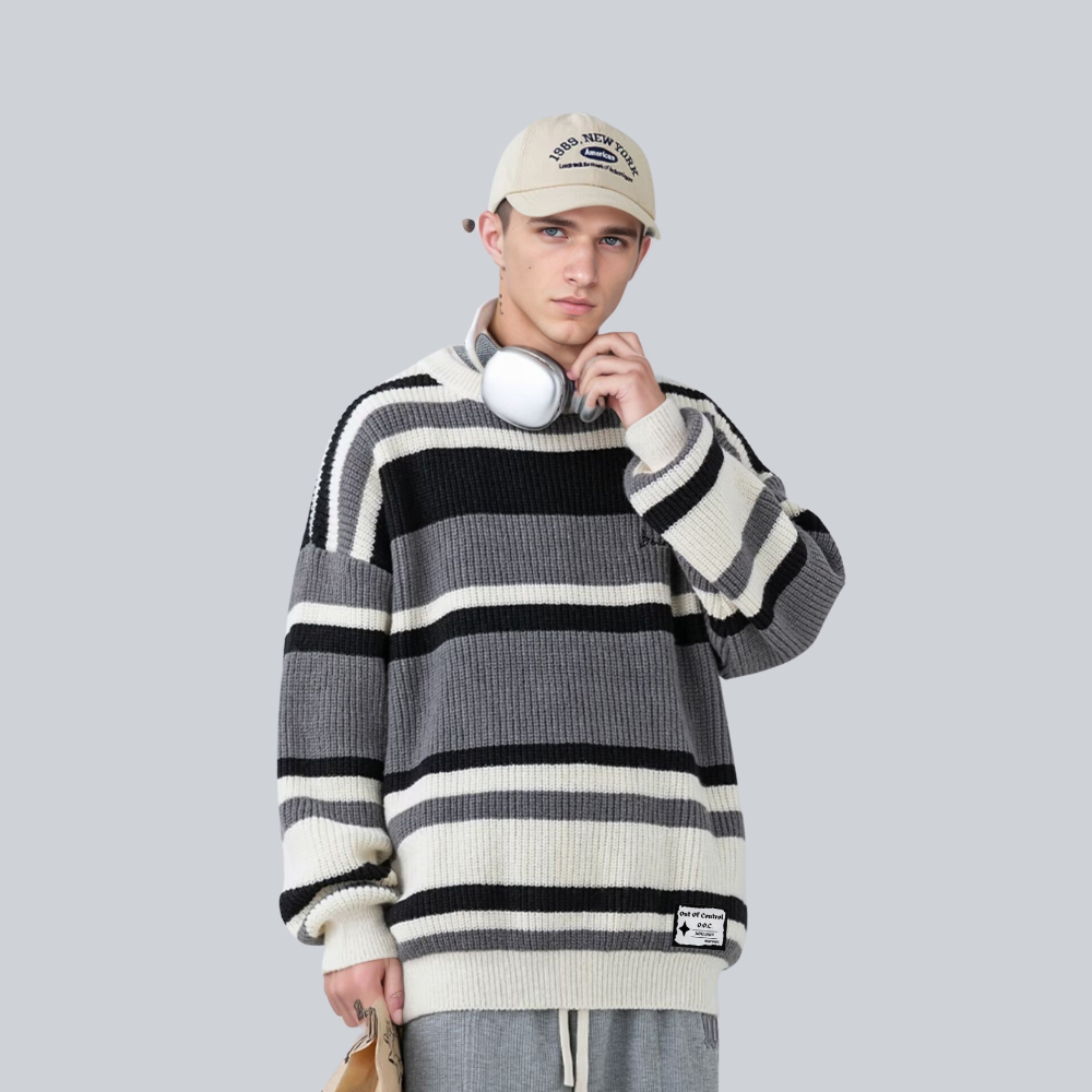 OOC' Retro Striped Contrast Casual Knit Sweater
