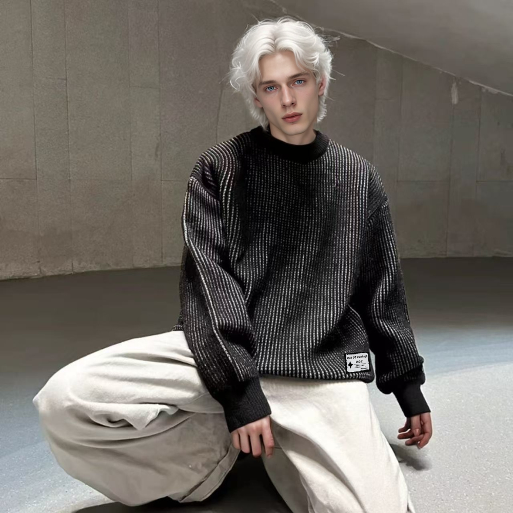 OOC' Vintage Loose Crewneck Pinstripe Knit Sweater