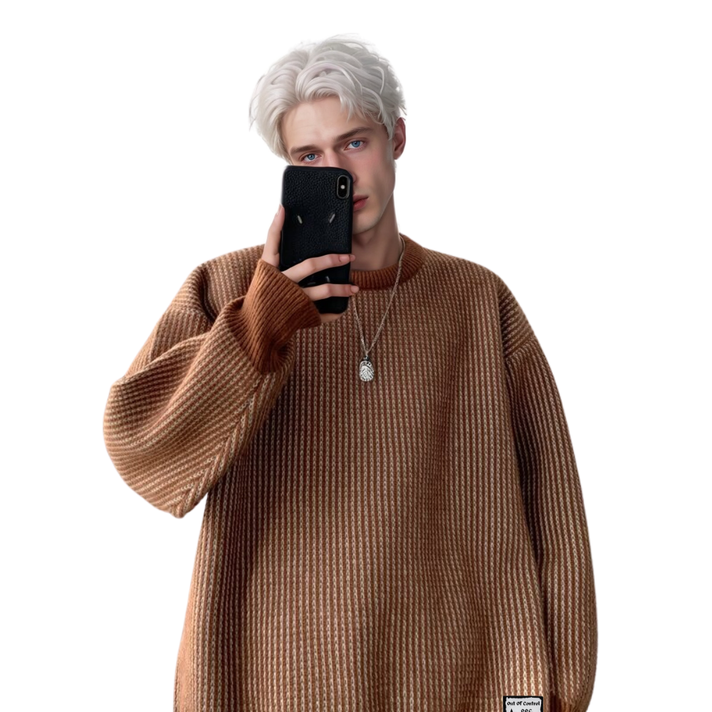 OOC' Vintage Loose Crewneck Pinstripe Knit Sweater