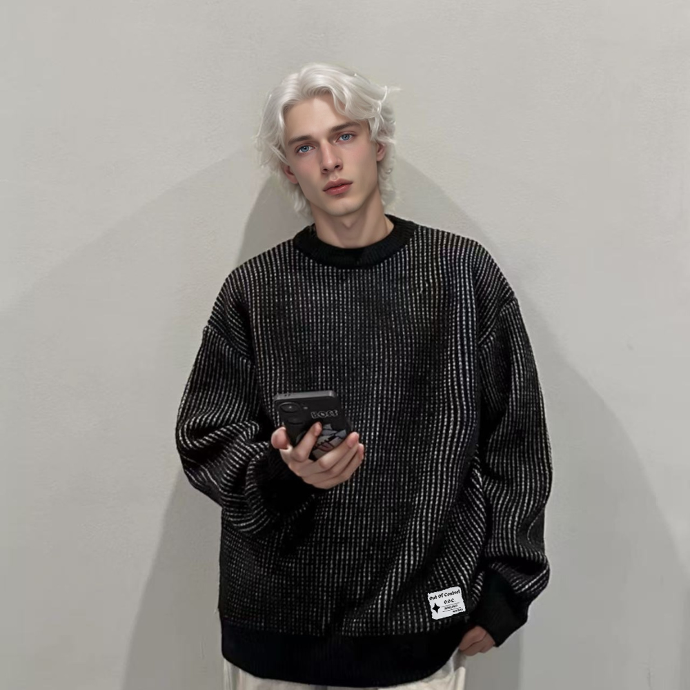 OOC' Vintage Loose Crewneck Pinstripe Knit Sweater