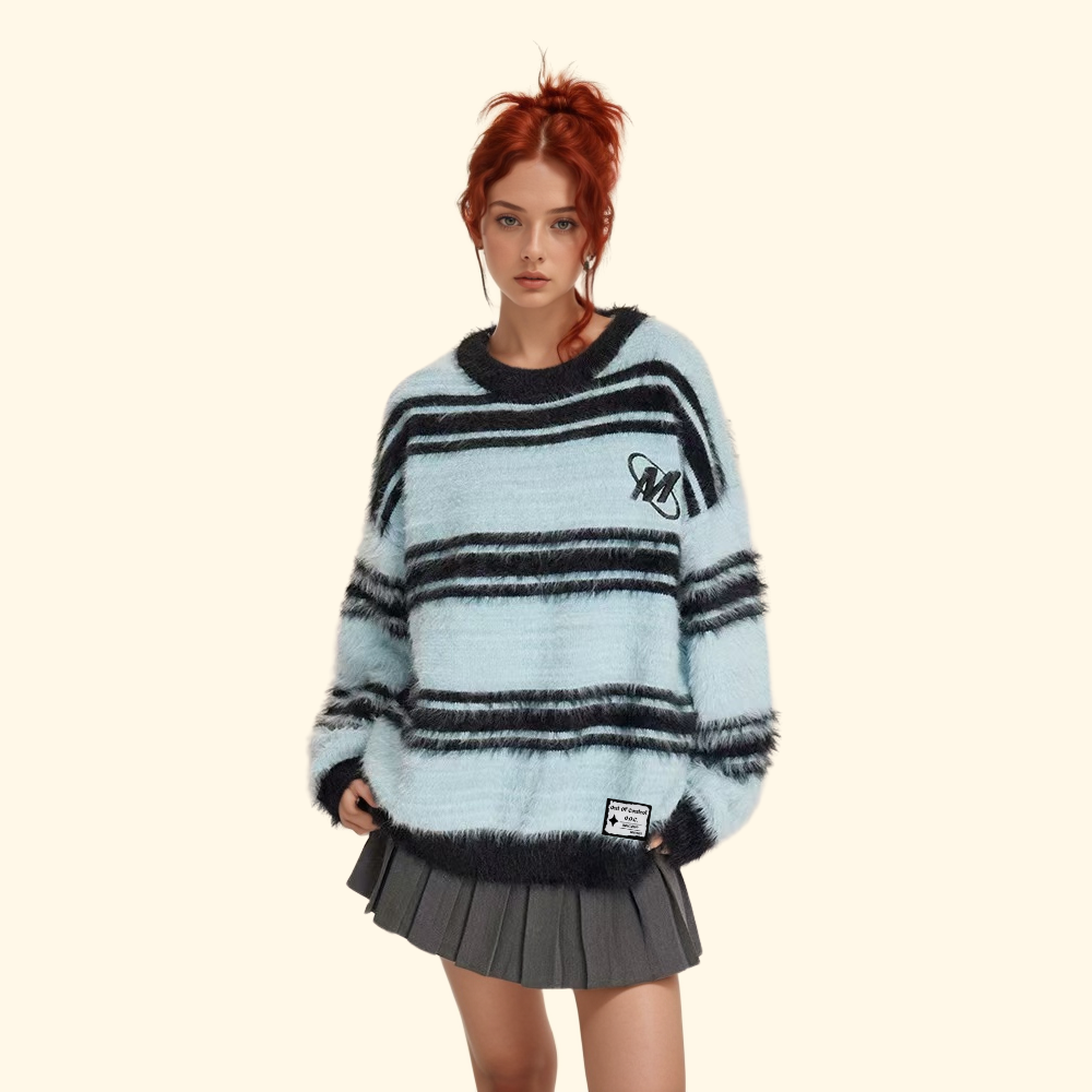 OOC' Retro Lazy Style Mink Striped Sweater